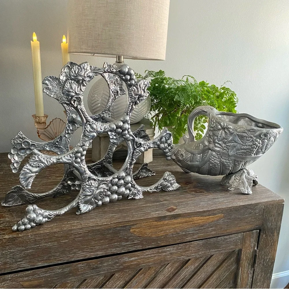 Vtg RARE Arthur Court Cornucopia Wine‎ Cooler Bucket Cast Aluminum Grapes Foxes